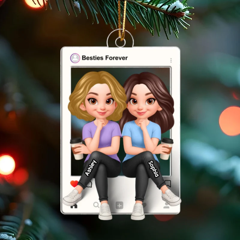 Besties Sisters Social Network Frame 3D Effect Personalized Acrylic Ornament - Image 10
