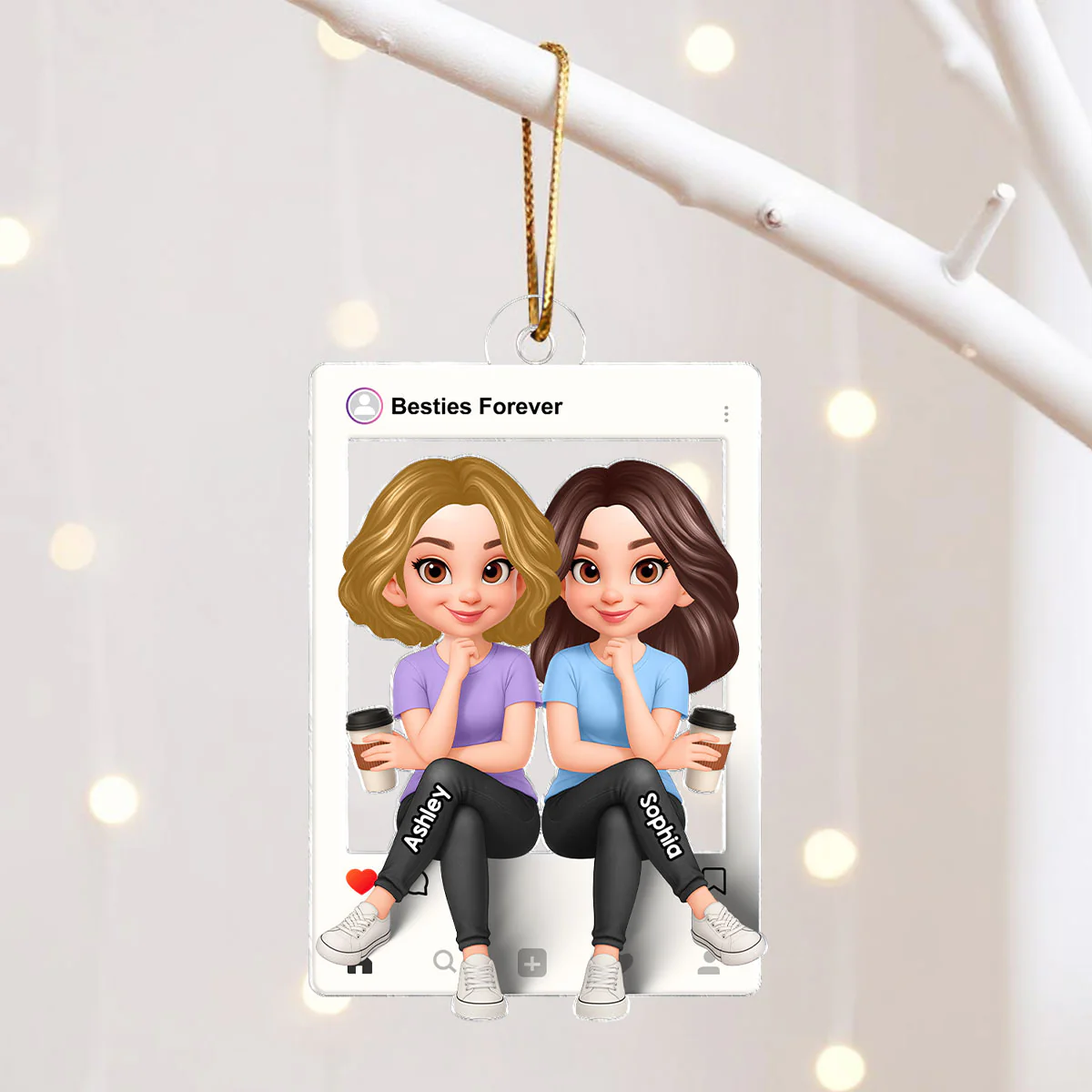 Besties Sisters Social Network Frame 3D Effect Personalized Acrylic Ornament - Image 2