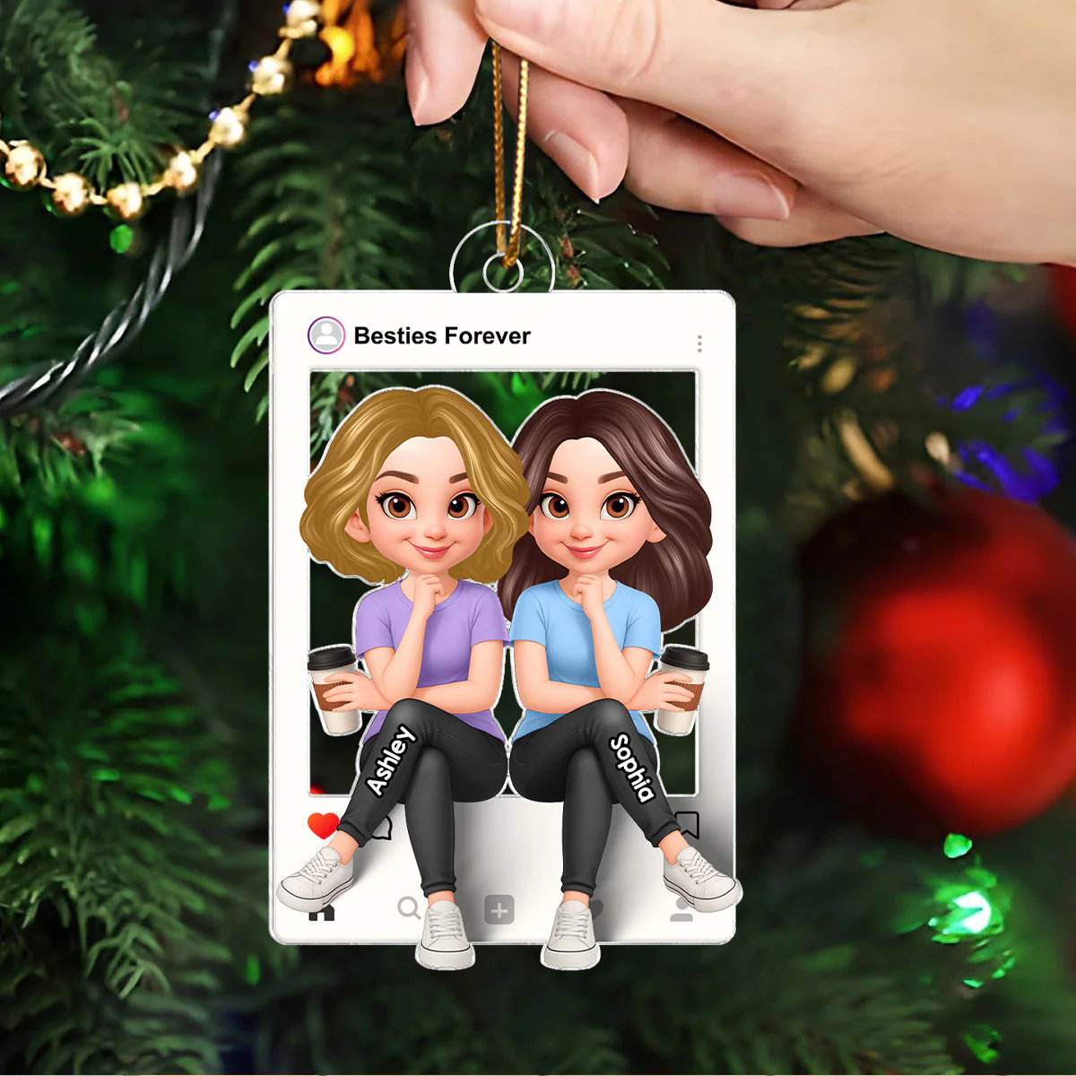 Besties Sisters Social Network Frame 3D Effect Personalized Acrylic Ornament - Image 3