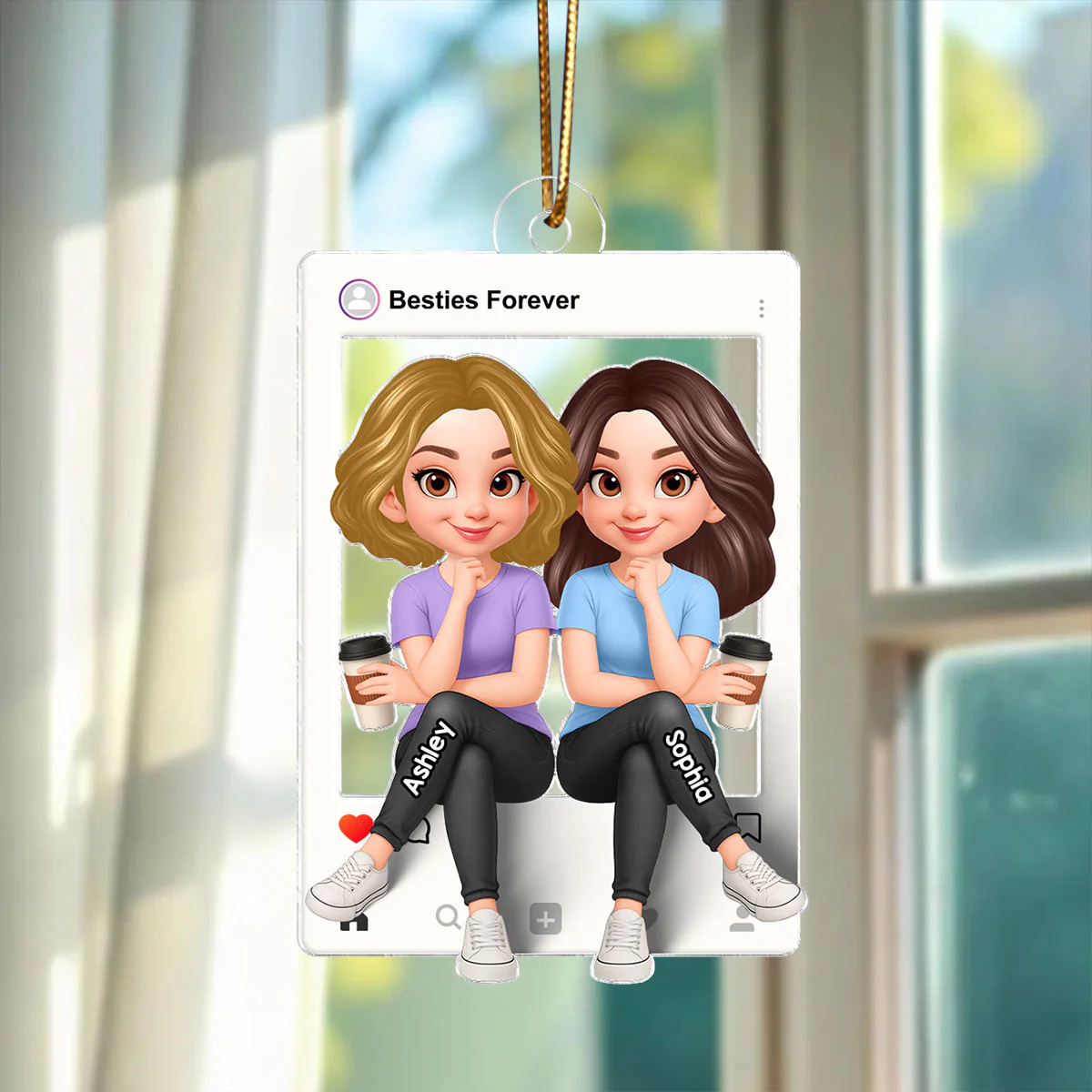 Besties Sisters Social Network Frame 3D Effect Personalized Acrylic Ornament - Image 5