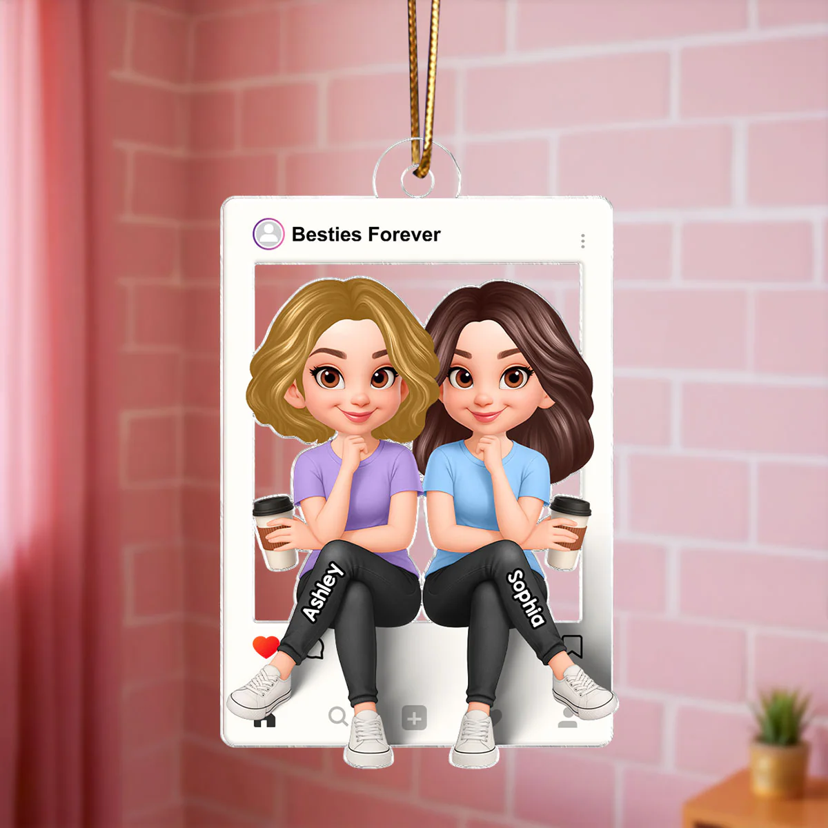 Besties Sisters Social Network Frame 3D Effect Personalized Acrylic Ornament - Image 6