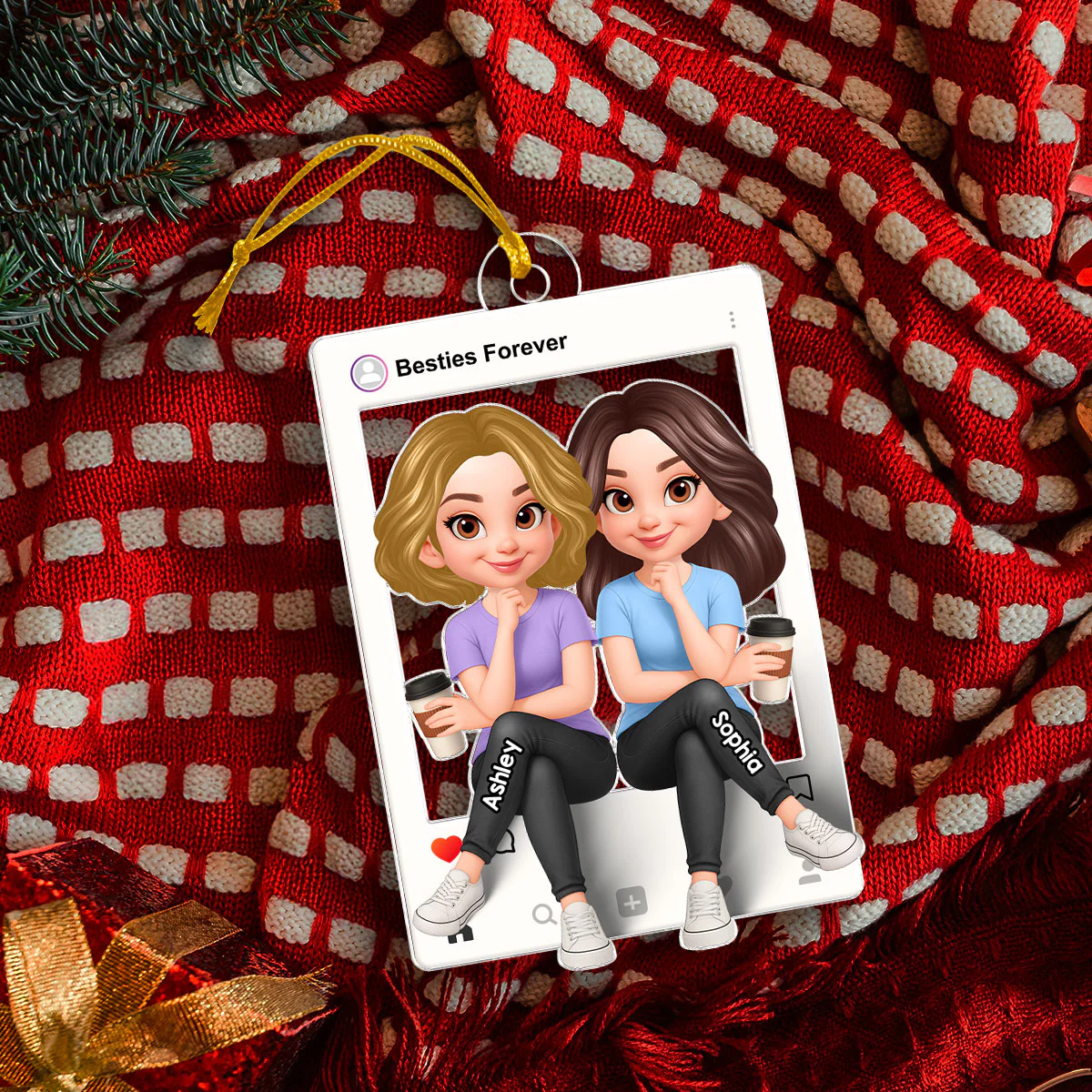 Besties Sisters Social Network Frame 3D Effect Personalized Acrylic Ornament - Image 7