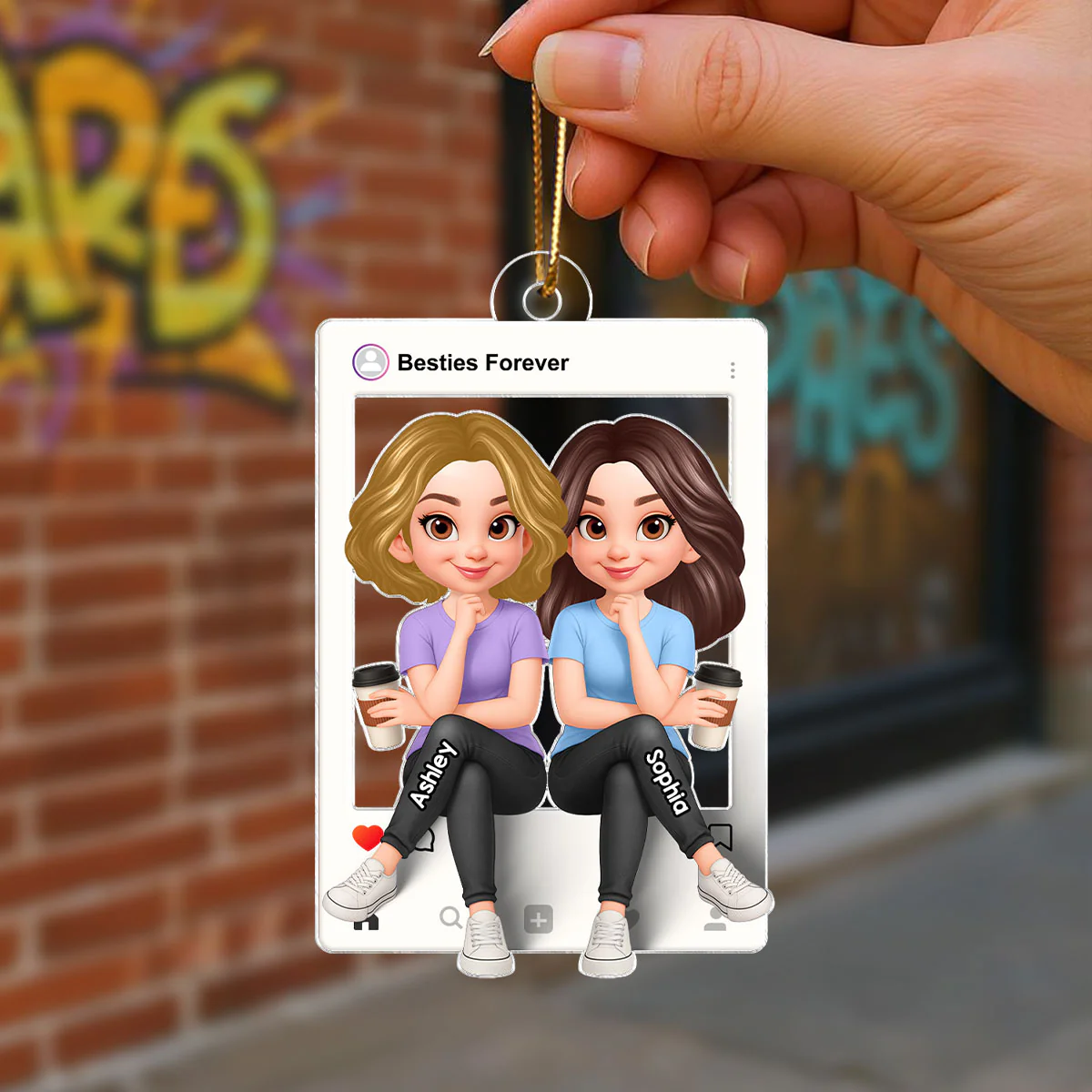 Besties Sisters Social Network Frame 3D Effect Personalized Acrylic Ornament - Image 8