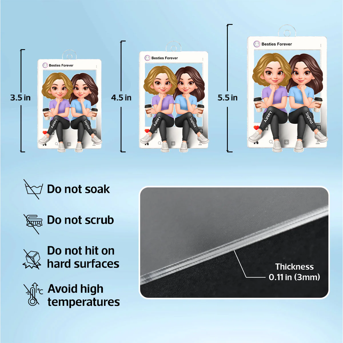 Besties Sisters Social Network Frame 3D Effect Personalized Acrylic Ornament - Image 9