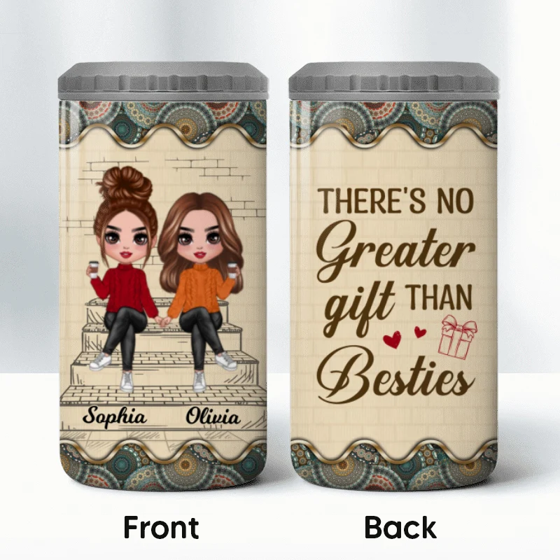 Besties Sisters Stair Outline Details Pattern Personalized 4 In 1 Can Cooler - Image 8