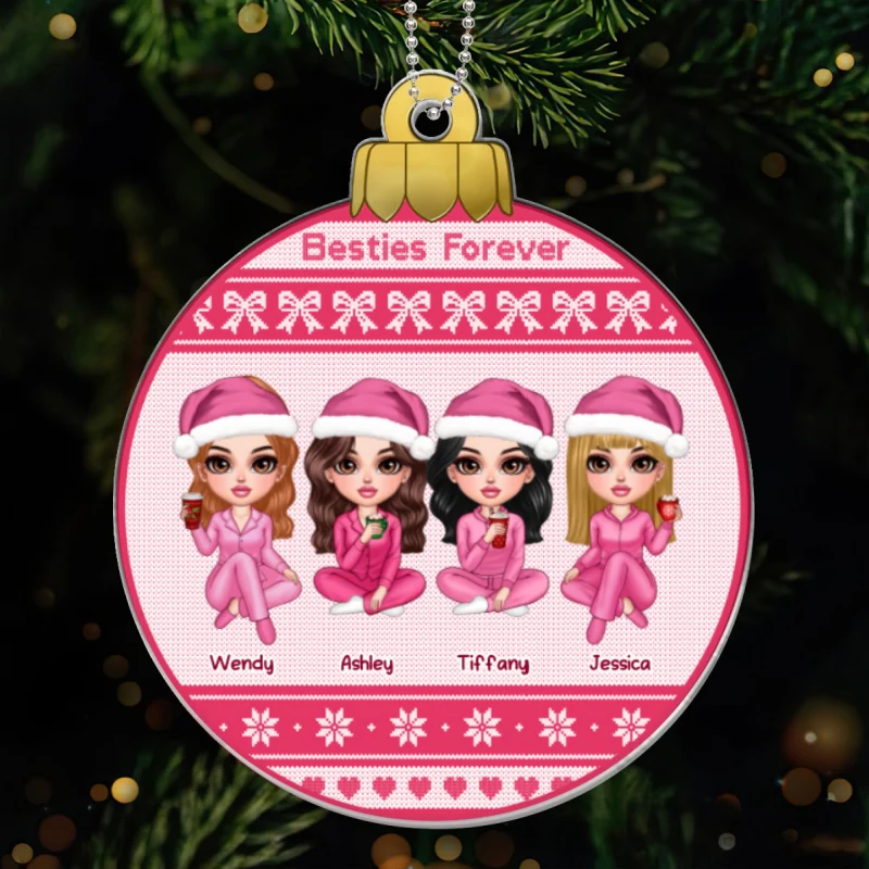 Besties Sisters Ugly Sweater Pattern Personalized Acrylic Ornament, Christmas Gift - Image 7