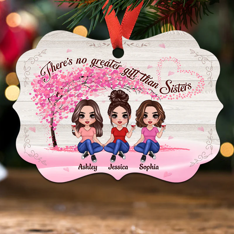 Besties Sisters Under Flying Heart Tree Personalized Christmas Ornament - Image 3