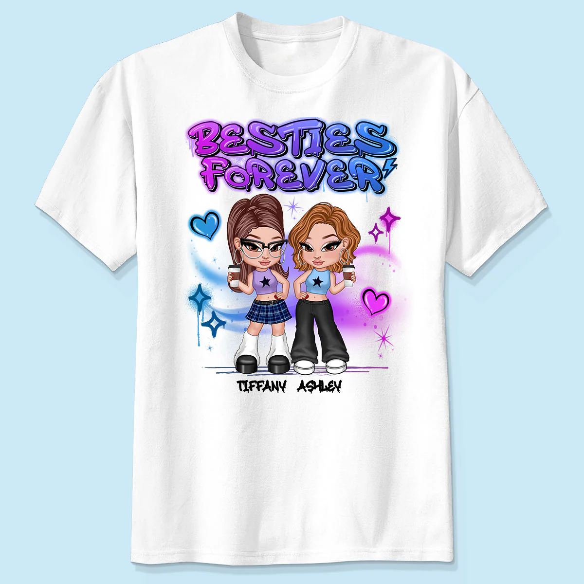 Besties Sisters Y2K Airbrushed Personalized Shirt