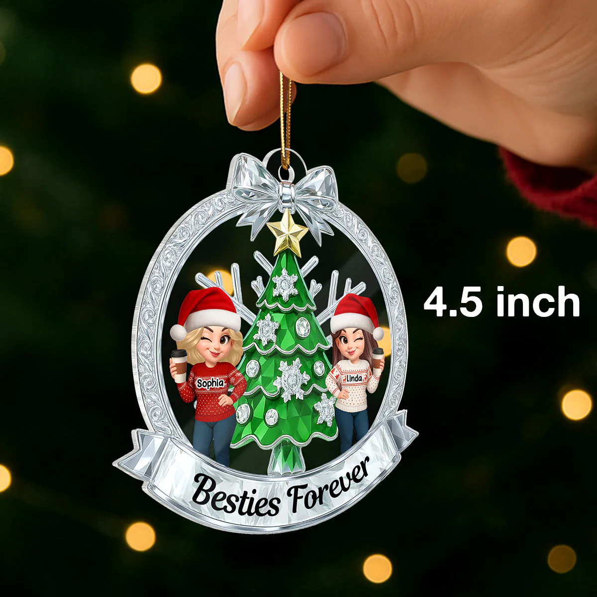 Besties on Crystal Effect Wreath - Personalized Acrylic Ornament - Christmas Gift for Besties - Image 3