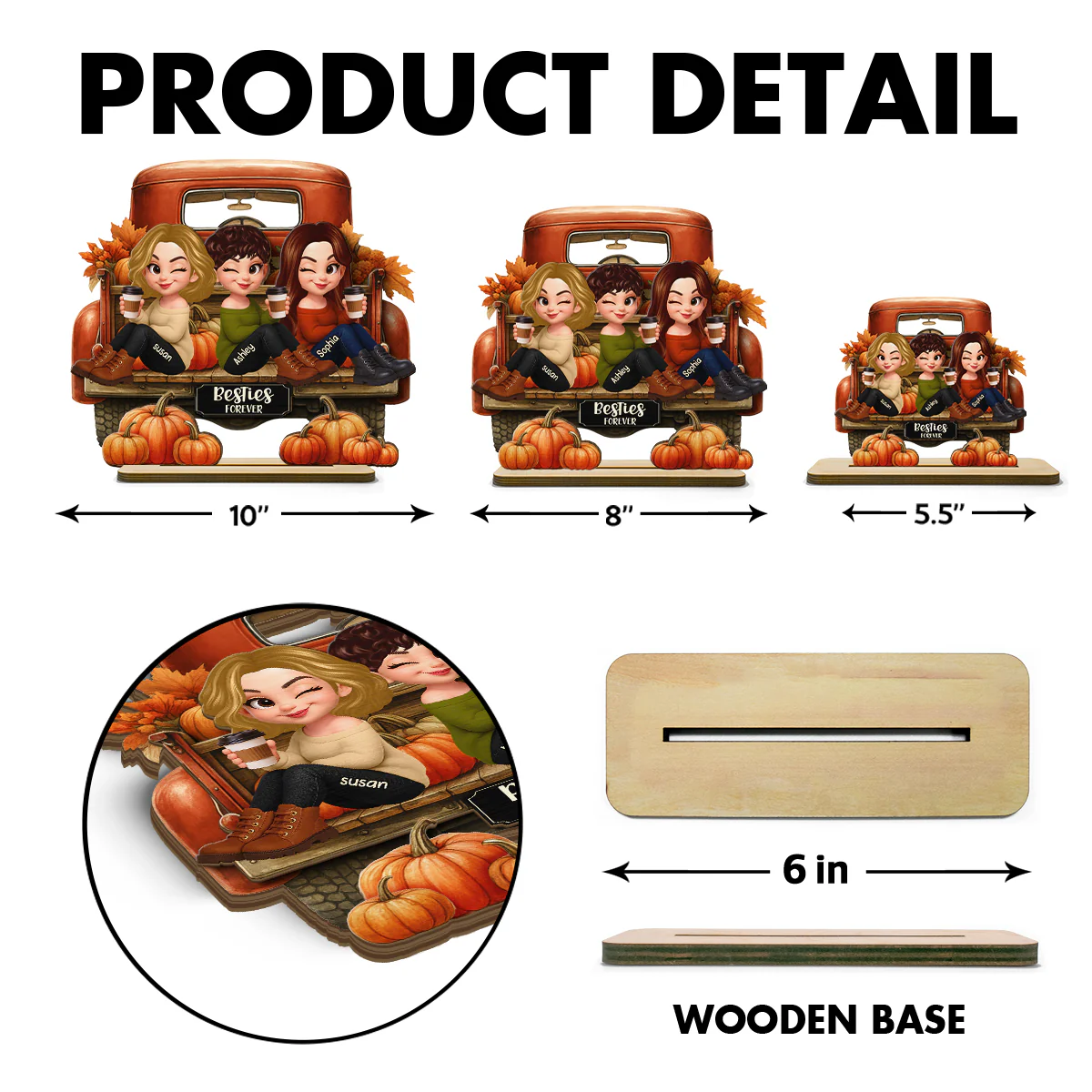 Besties Sitting on Fall Truck Personalized Standing Wooden Plaque, Cozy Fall Decor, Fall Gift for Best Friends - Image 8