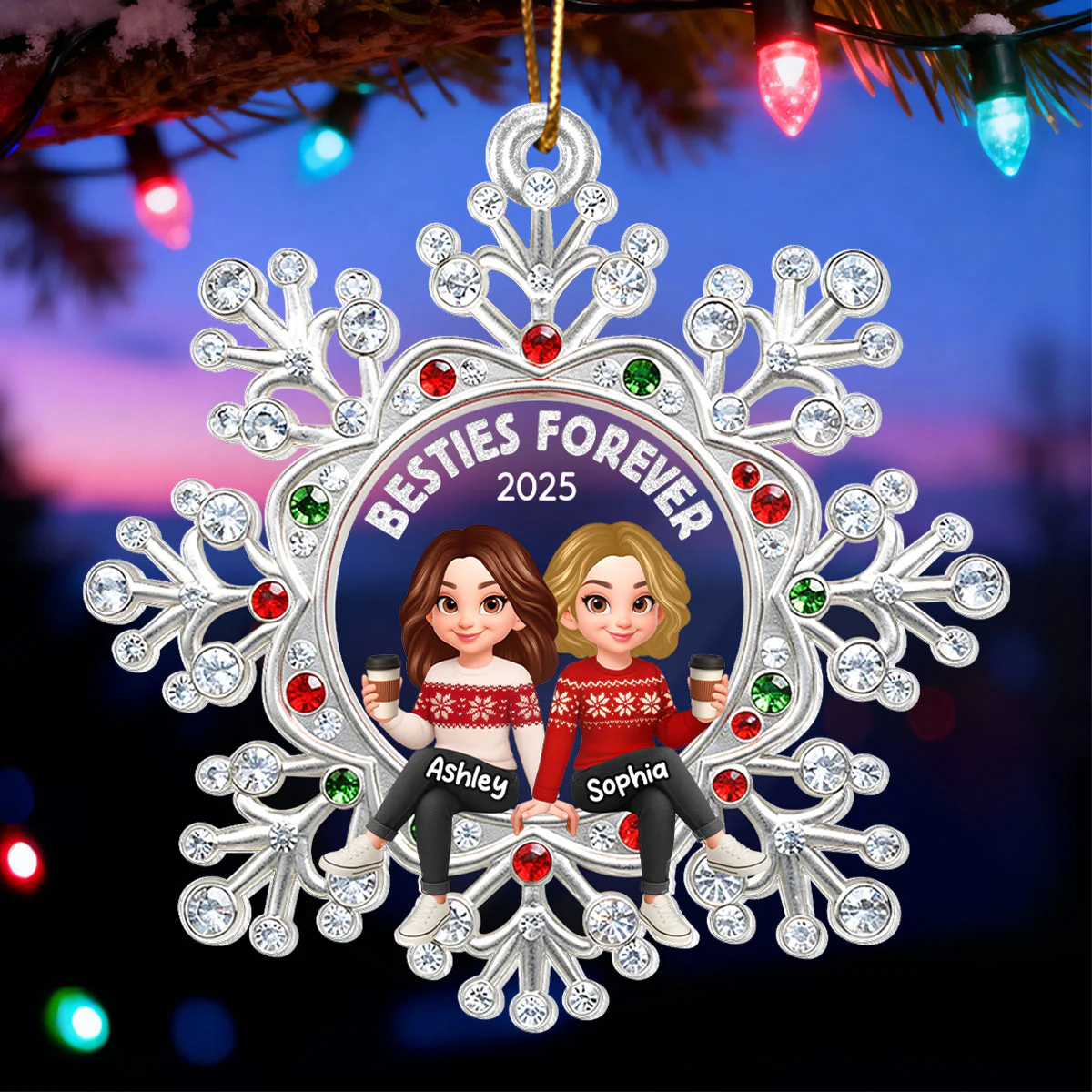 Besties Sitting on Snowflake - Personalized Acrylic Ornament - Christmas GIft for Besties - Image 6