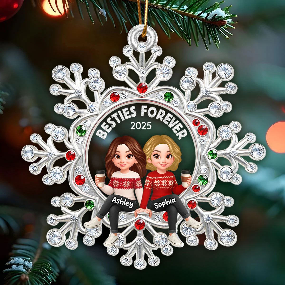 Besties Sitting on Snowflake - Personalized Acrylic Ornament - Christmas GIft for Besties - Image 7