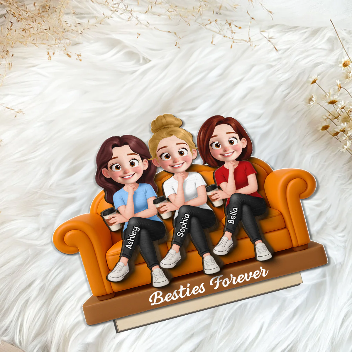Besties Sitting On Sofa Personalized Wooden Standing Plaque, Gift for Besties, Sisters, Best Friends - Image 8