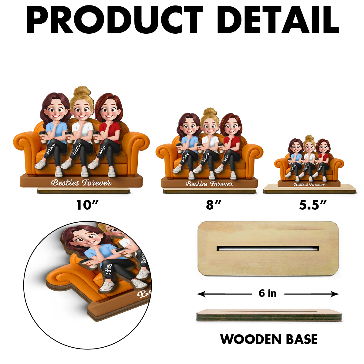 Besties Sitting On Sofa Personalized Wooden Standing Plaque, Gift for Besties, Sisters, Best Friends - Image 9