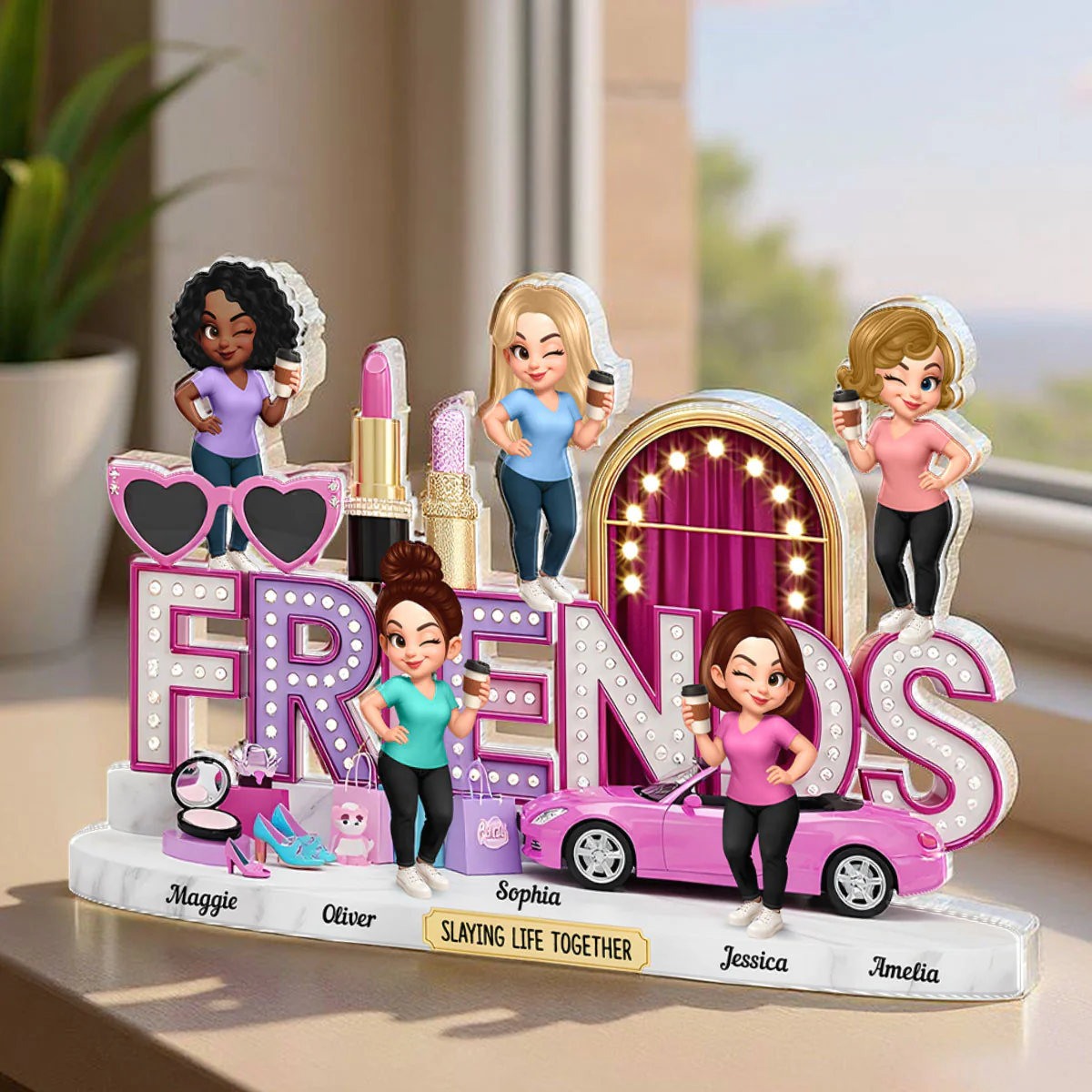 Besties Slaying Life Together 3D Effect Personalized Acrylic Block - Image 2