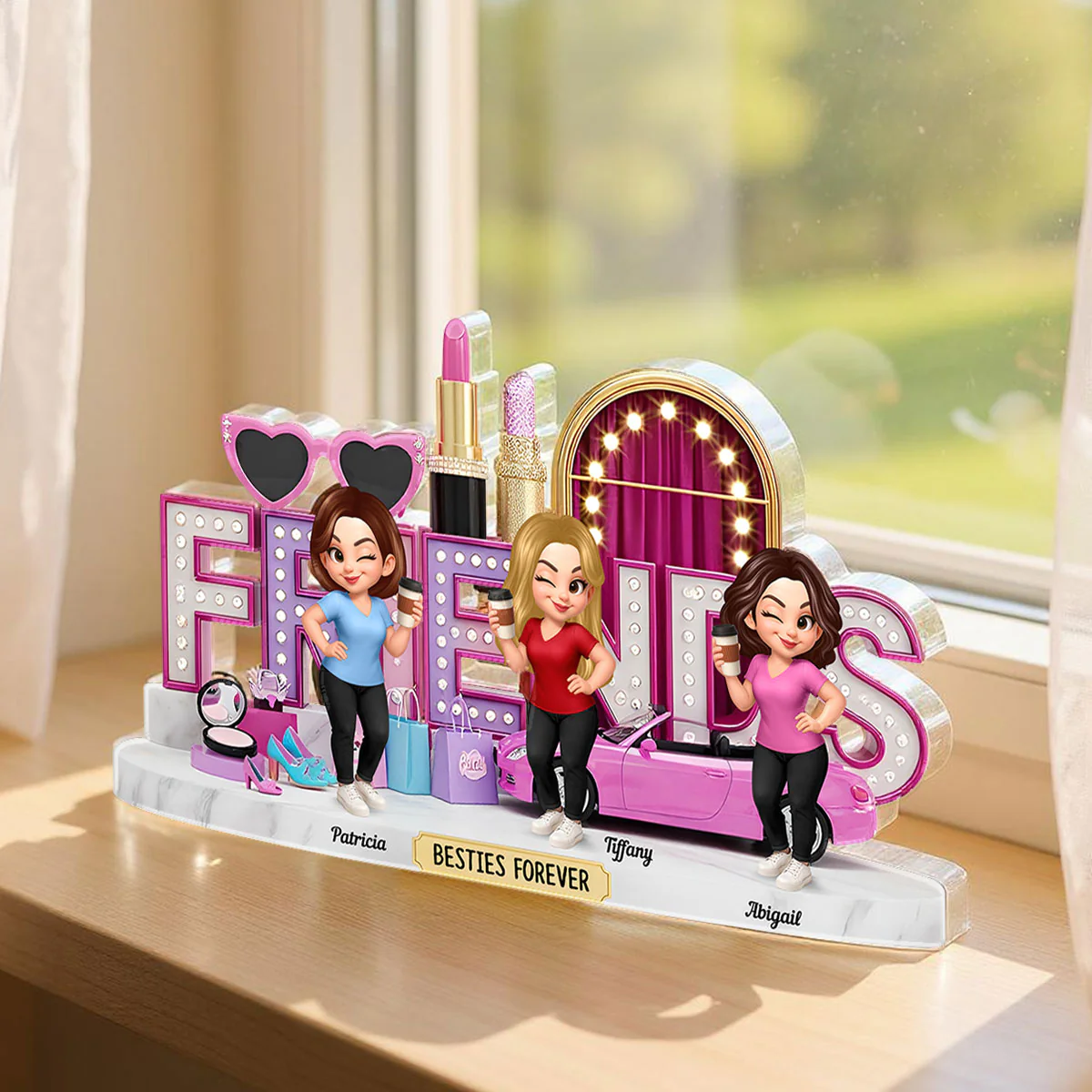 Besties Slaying Life Together 3D Effect Personalized Acrylic Block - Image 4