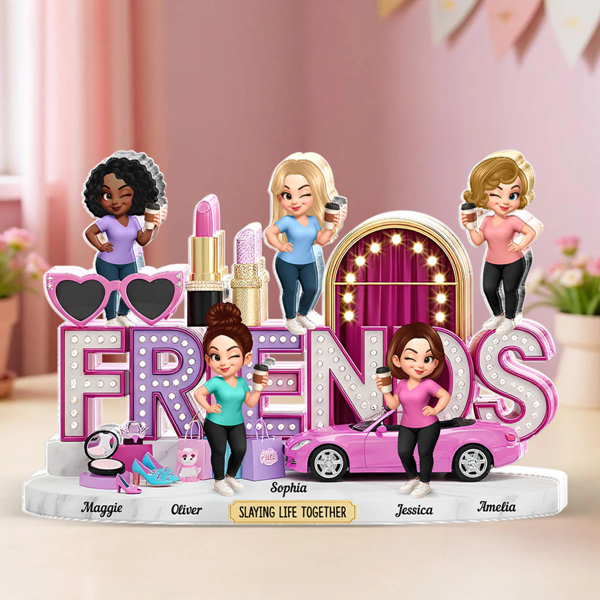 Besties Slaying Life Together 3D Effect Personalized Acrylic Block - Image 5