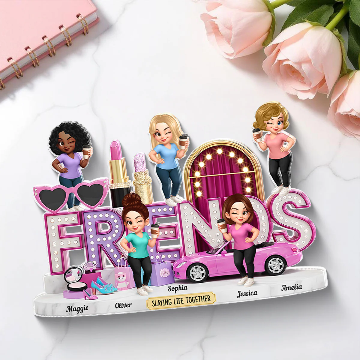 Besties Slaying Life Together 3D Effect Personalized Acrylic Block - Image 7