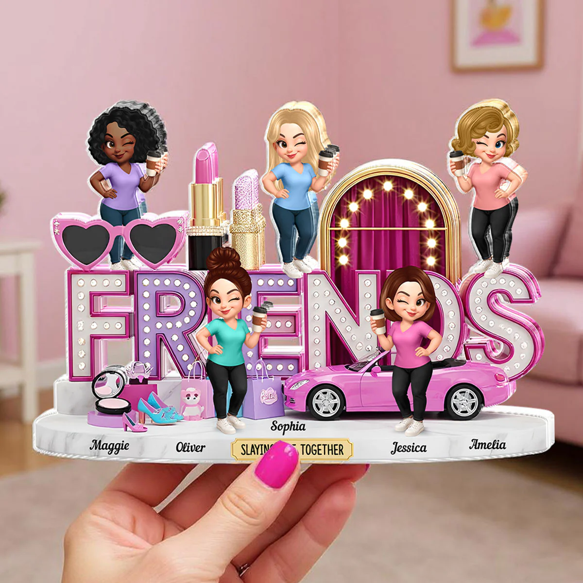 Besties Slaying Life Together 3D Effect Personalized Acrylic Block - Image 8