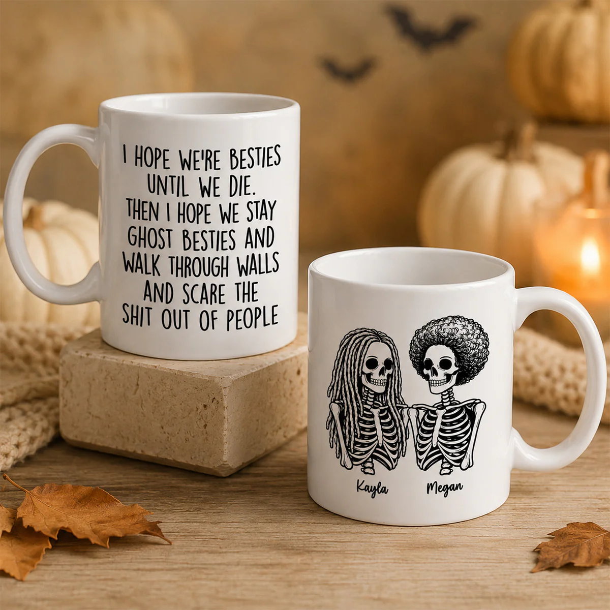 Besties Until We Die Skeleton Besties - Personalized Mug - Funny Work Bestie Gift, Halloween Keepsake For Best Friends - Image 2