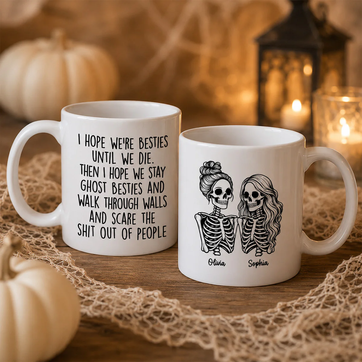 Besties Until We Die Skeleton Besties - Personalized Mug - Funny Work Bestie Gift, Halloween Keepsake For Best Friends - Image 3