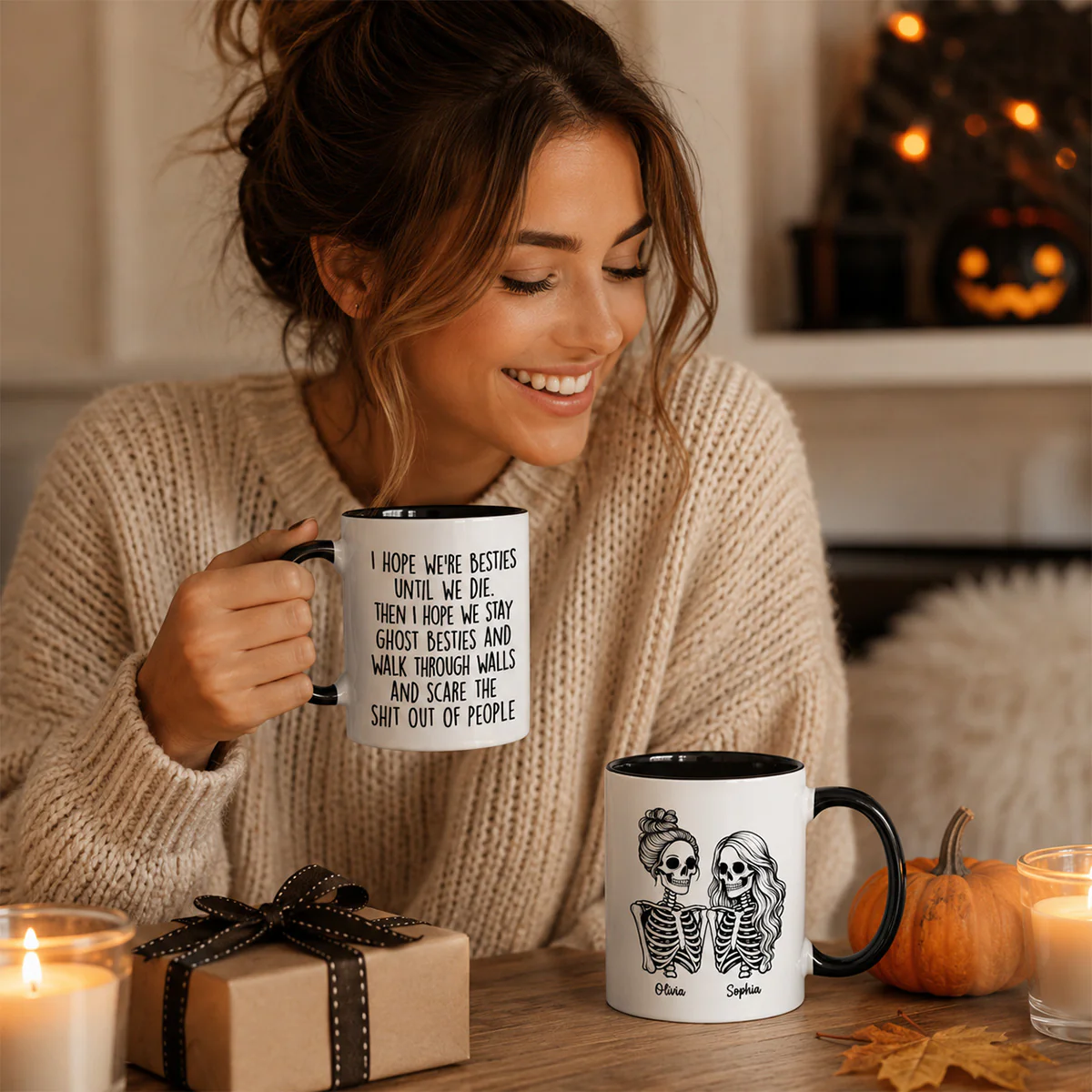 Besties Until We Die Skeleton Besties - Personalized Mug - Funny Work Bestie Gift, Halloween Keepsake For Best Friends - Image 4