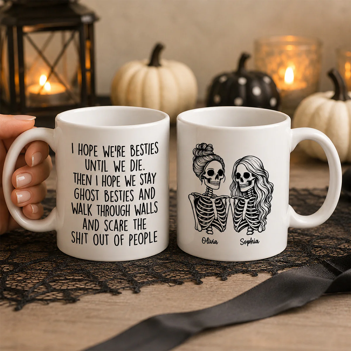 Besties Until We Die Skeleton Besties - Personalized Mug - Funny Work Bestie Gift, Halloween Keepsake For Best Friends - Image 5