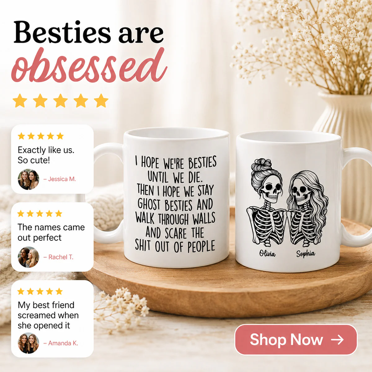 Besties Until We Die Skeleton Besties - Personalized Mug - Funny Work Bestie Gift, Halloween Keepsake For Best Friends - Image 8