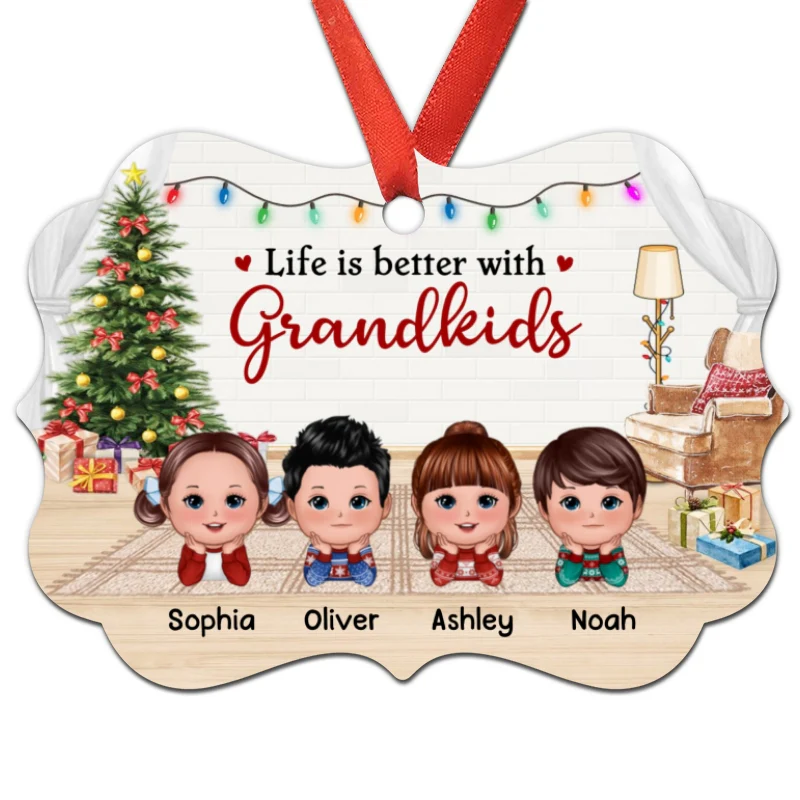 Better With Grandkids Chin On Hands Fireplace Personalized Christmas Ornament - Image 3