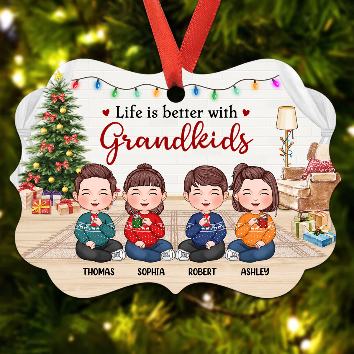 Better With Grandkids Cute Doll Kids Sitting Personalized Christmas Ornament - Image 2