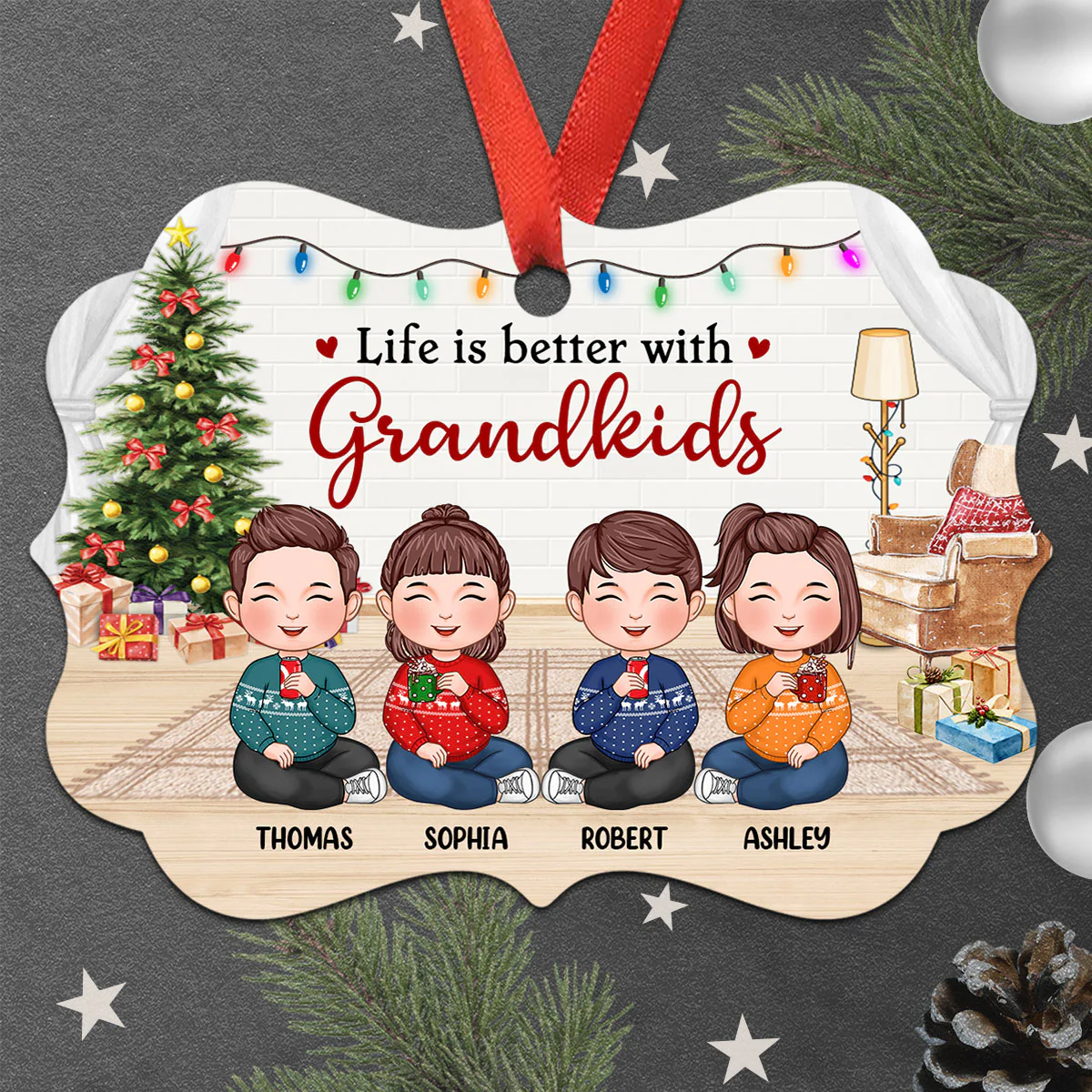 Better With Grandkids Cute Doll Kids Sitting Personalized Christmas Ornament - Image 3