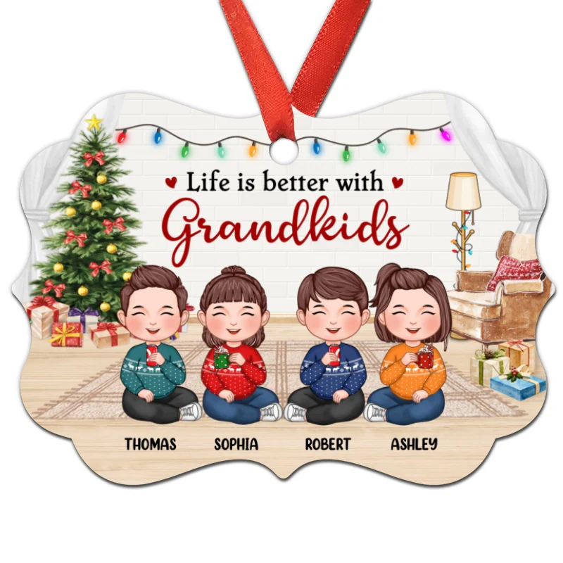 Better With Grandkids Cute Doll Kids Sitting Personalized Christmas Ornament - Image 4