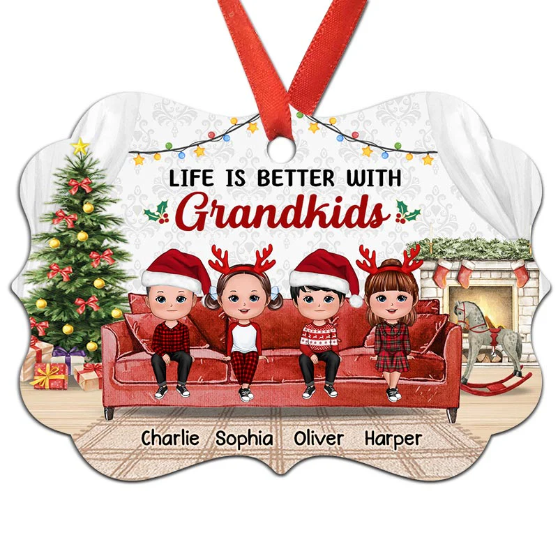 Better With Grandkids Sitting On Sofa Personalized Christmas Ornament - Image 2
