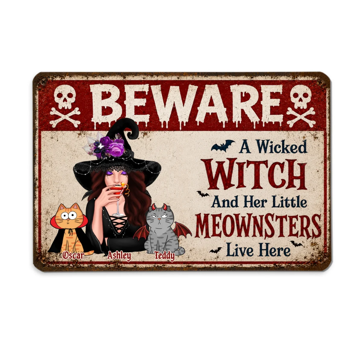 Beware A Wicked Witch And Her Little Meownsters - Personalized Metal Sign - Halloween Decor Gift, Gift For Cat Lovers - Image 12