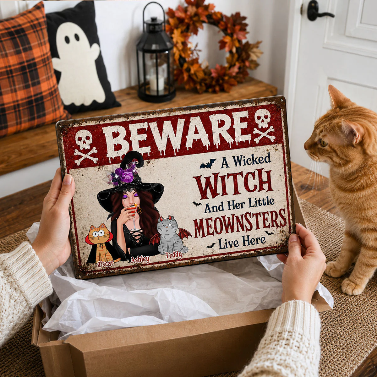 Beware A Wicked Witch And Her Little Meownsters - Personalized Metal Sign - Halloween Decor Gift, Gift For Cat Lovers - Image 6