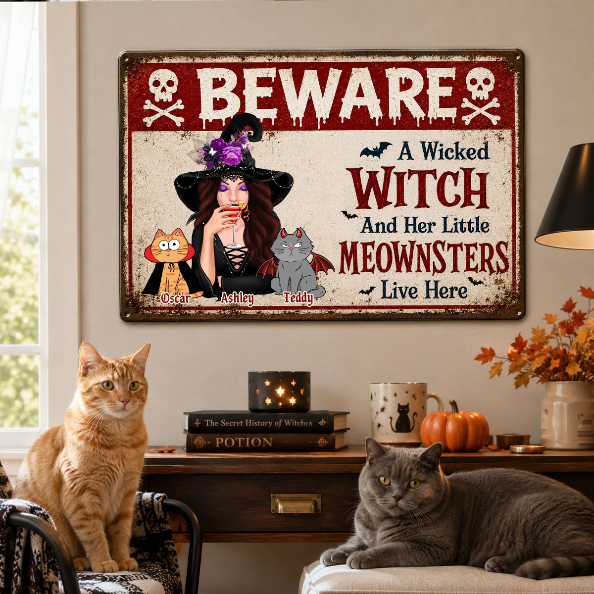 Beware A Wicked Witch And Her Little Meownsters - Personalized Metal Sign - Halloween Decor Gift, Gift For Cat Lovers - Image 8