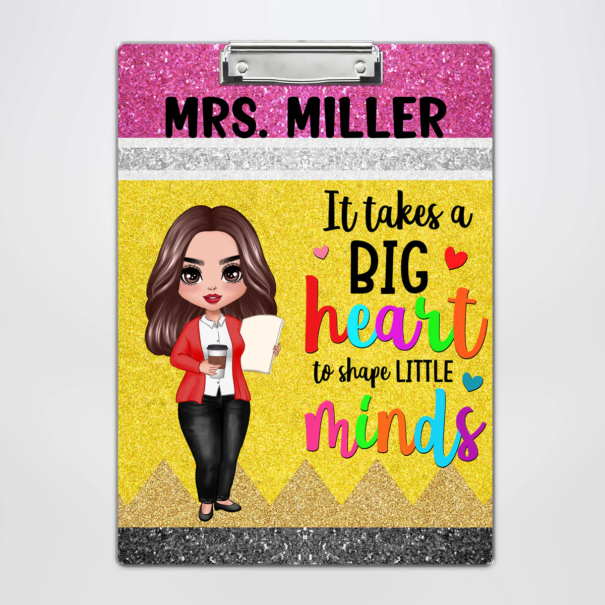 Big Heart Shape Little Minds Teacher Appreciation Gift Pencil Theme Personalized Clipboard - Image 2