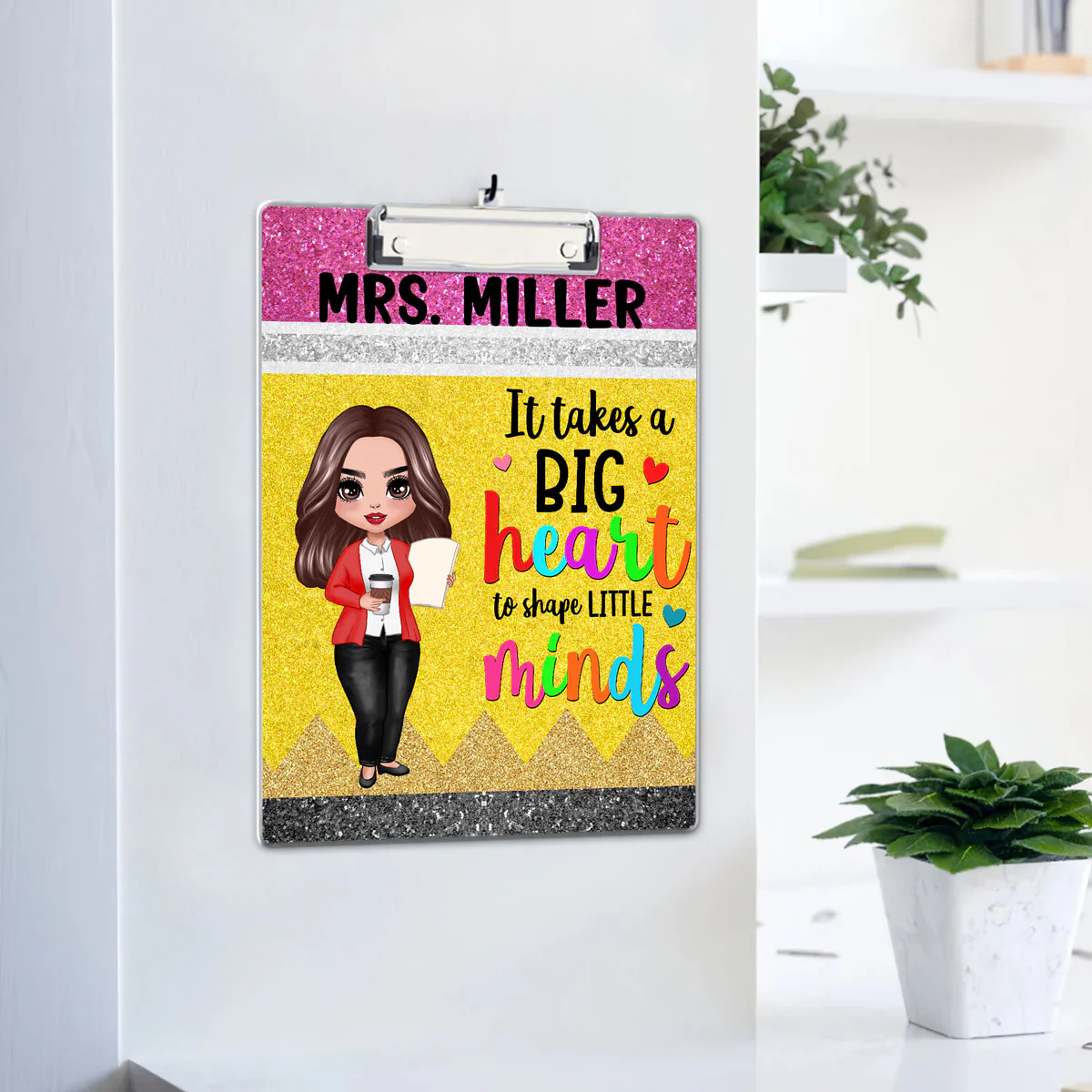 Big Heart Shape Little Minds Teacher Appreciation Gift Pencil Theme Personalized Clipboard - Image 4