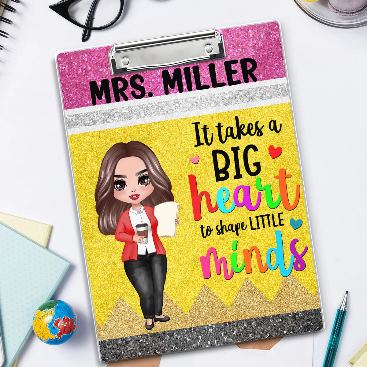 Big Heart Shape Little Minds Teacher Appreciation Gift Pencil Theme Personalized Clipboard - Image 5