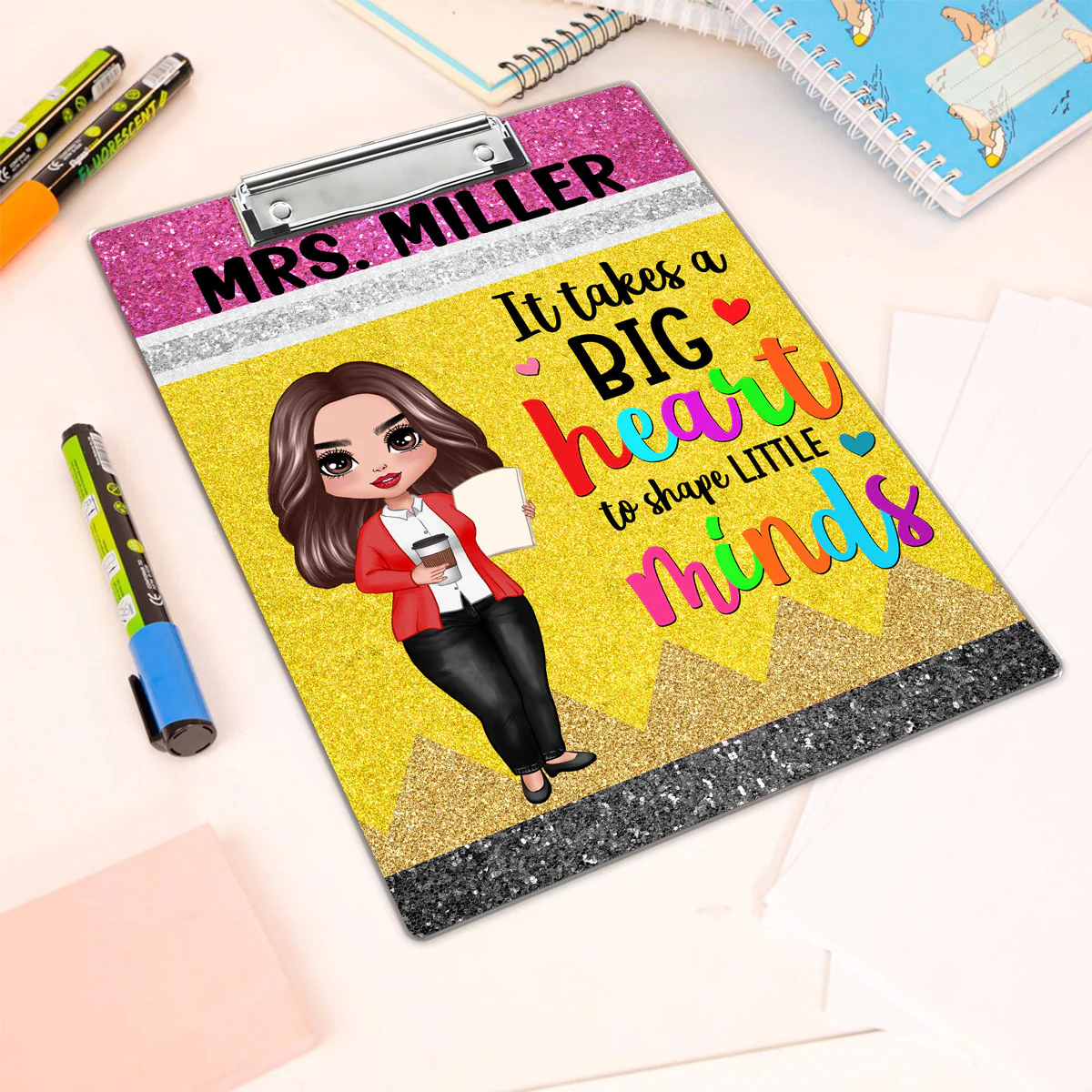 Big Heart Shape Little Minds Teacher Appreciation Gift Pencil Theme Personalized Clipboard - Image 7