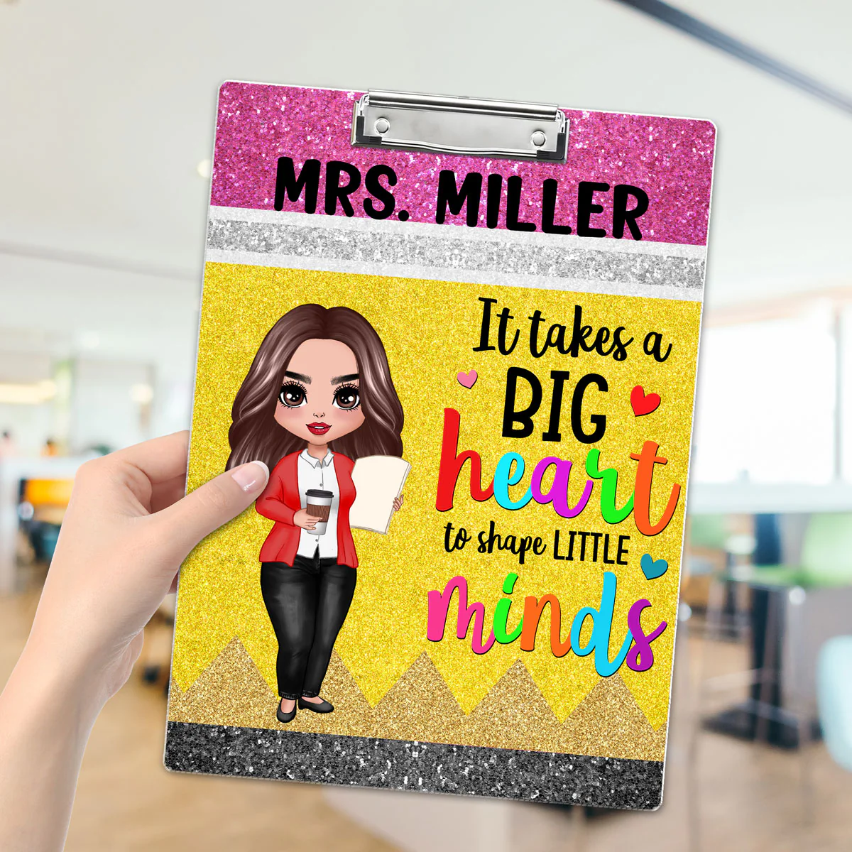 Big Heart Shape Little Minds Teacher Appreciation Gift Pencil Theme Personalized Clipboard - Image 8