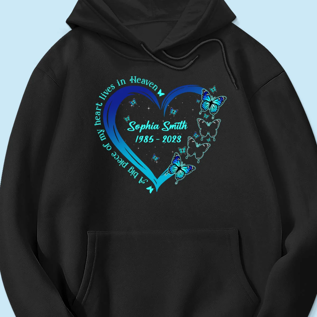 Big Piece Of My Heart Lives In Heaven Blue Butterflies Personalized Shirt - Image 13