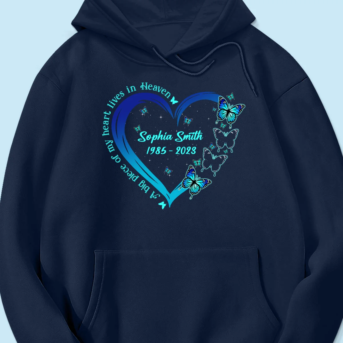 Big Piece Of My Heart Lives In Heaven Blue Butterflies Personalized Shirt - Image 14