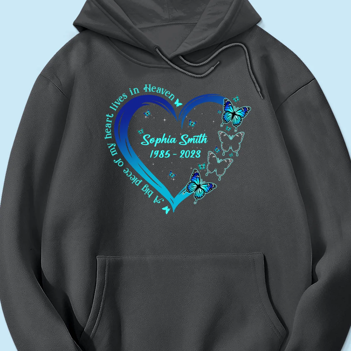 Big Piece Of My Heart Lives In Heaven Blue Butterflies Personalized Shirt - Image 15