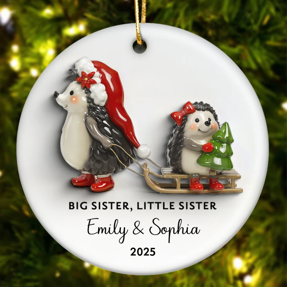 Big Sister Little Sister 3D Effect Cute Hedgehog - Personalized Ceramic Ornament - Proud New Big Sister Gift For Daughter, Granddaughter - Image 8