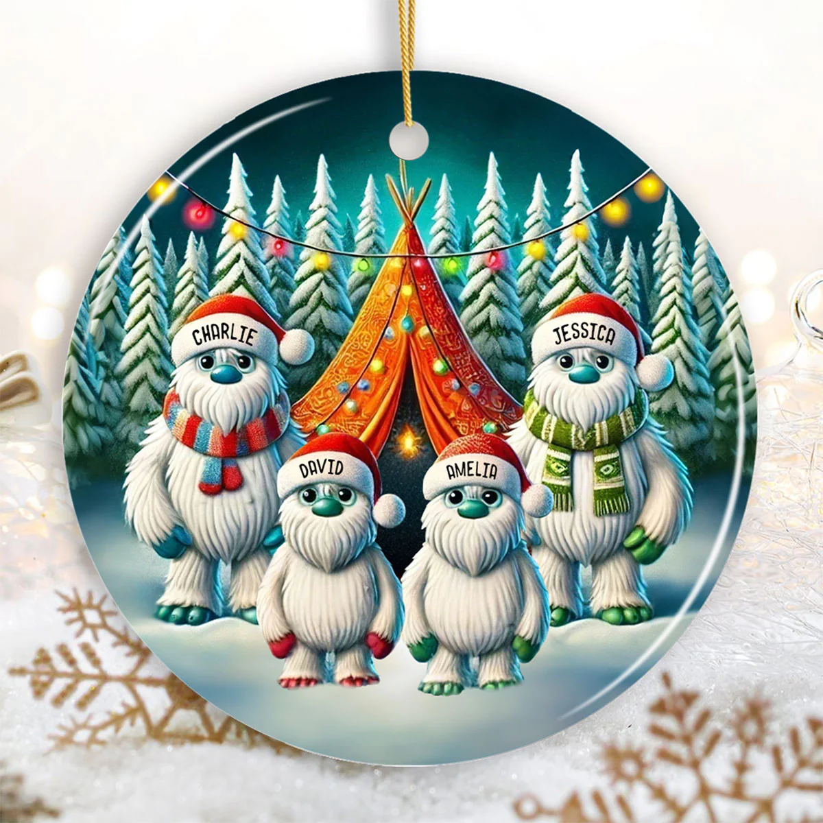 Bigfoot Family Camping Ceramic Ornament, 2024 Funny Whimsical Family Ornament, Christmas Ornament For Camping Family, For Campers - Image 2