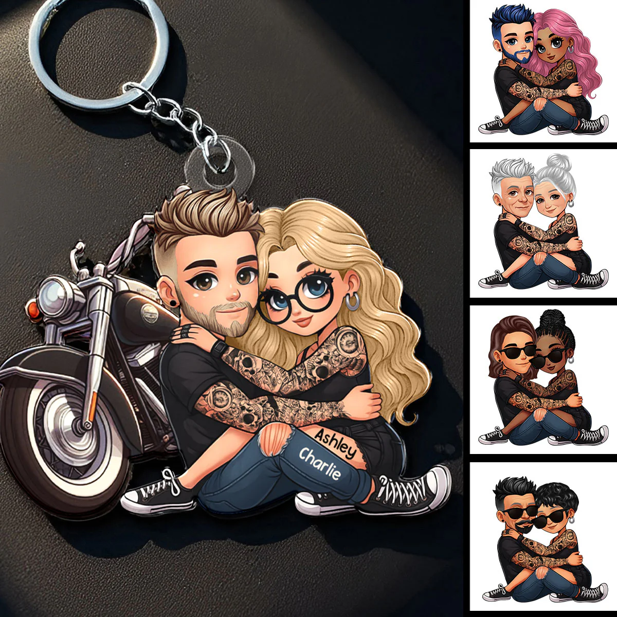 Biker 3D Cartoon Effect Couple Personalized Acrylic Keychain, Gift for her, Gift for him, Motorcycle Lovers - Image 9