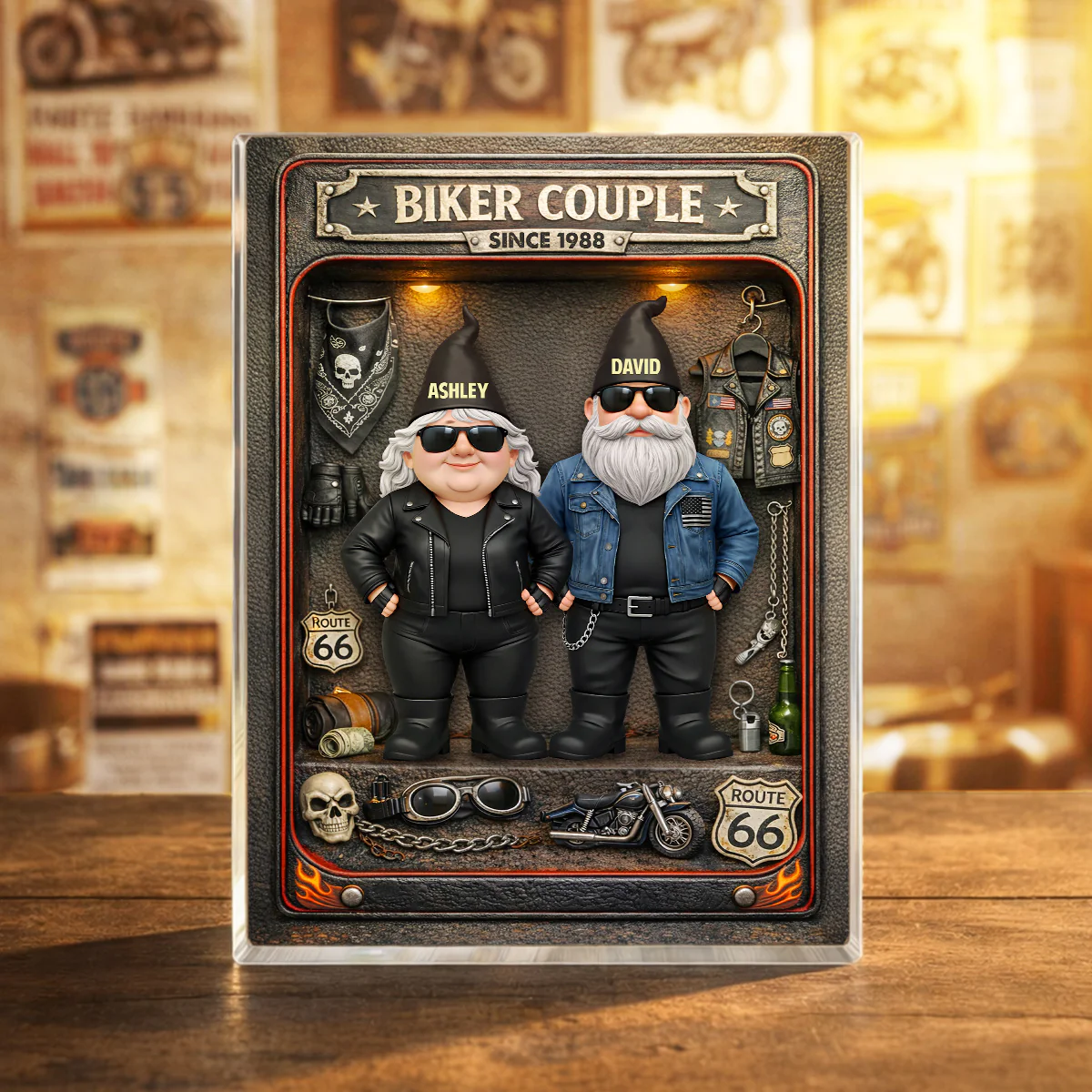 Biker Couple Custom Action Figure - Personalized Acrylic Block Plaque - Anniversary, Valentine's Day Gift, Gift For Him, Gift For Her - Image 4