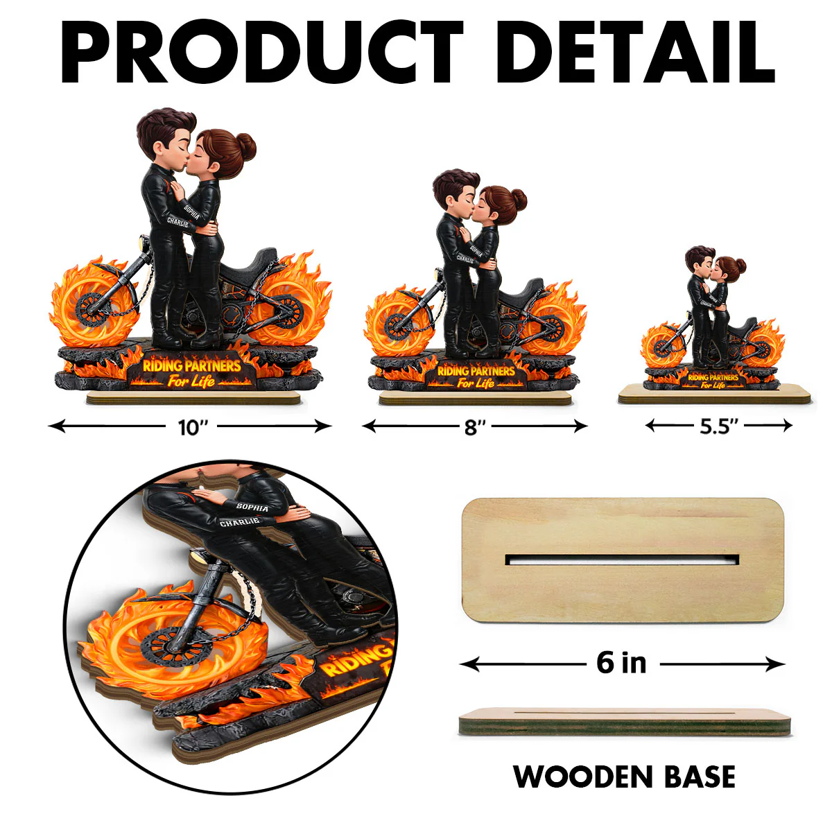Biker Couple Fire - Personalized 2-Layered Wooden Plaque - Sentimental Gift for Her, for Him - Image 7