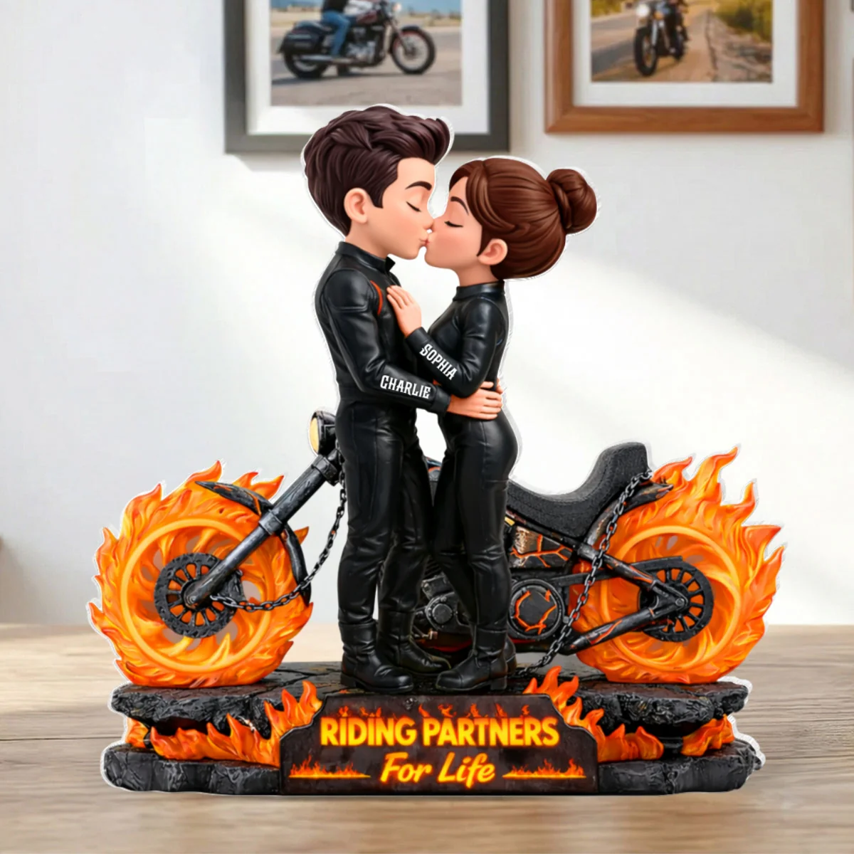 Biker Couple Fire - Personalized Acrylic Block Plaque - Sentimental Gift for Her, for Him - Image 10